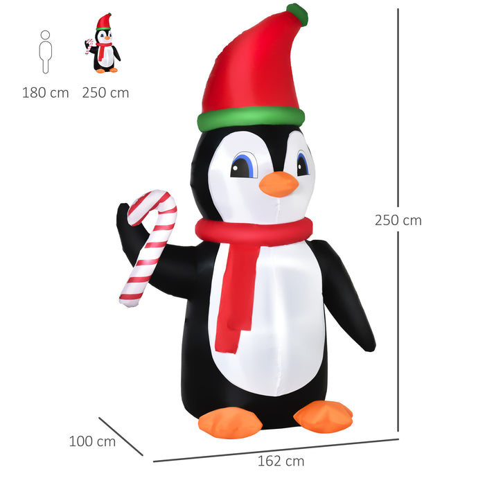 Inflatable 2.5m Christmas Penguin with Candy Cane - LED-Lit Blow-Up Yard Decor - Perfect for Holiday Outdoor Display