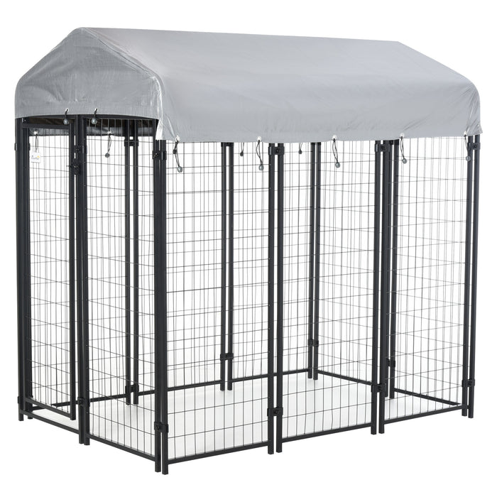 Heavy-Duty Outdoor Dog Kennel - UV-Resistant Canopy Covered Dog Run, Lockable Metal Playpen Fence, 183x121x183 cm - Ideal for Large and Medium Dogs Security and Exercise