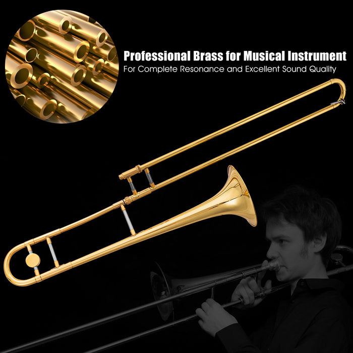 B Flat Tenor - Slide Trombone with Brass Finish and Gloves - Perfect for Enthusiastic Musicians and Sound Artists