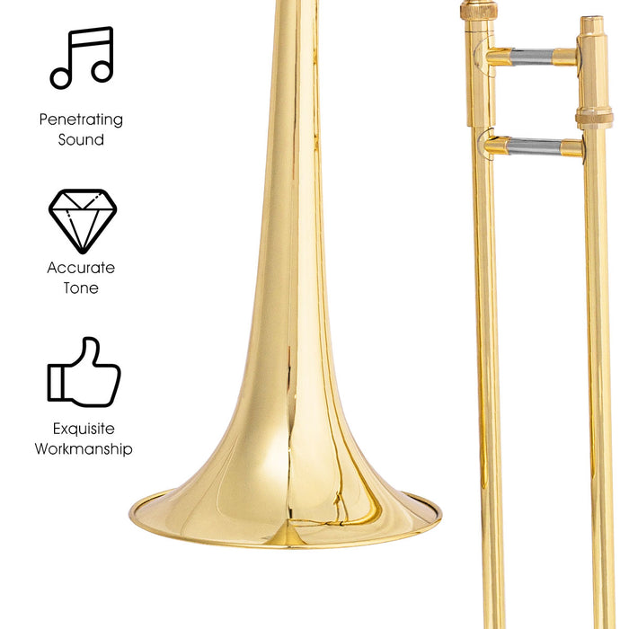B Flat Tenor - Slide Trombone with Brass Finish and Gloves - Perfect for Enthusiastic Musicians and Sound Artists