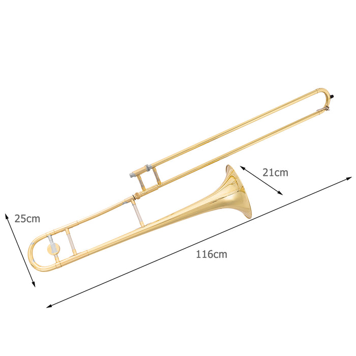 B Flat Tenor - Slide Trombone with Brass Finish and Gloves - Perfect for Enthusiastic Musicians and Sound Artists