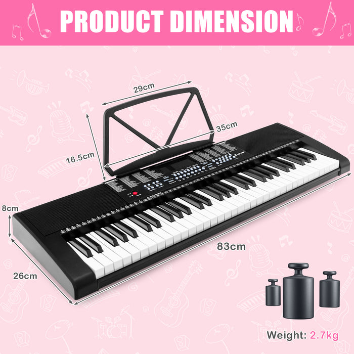 61-Key Black Electronic Keyboard - Integrated Microphone Feature - Perfect Instrument for Amateur and Intermediate Musicians