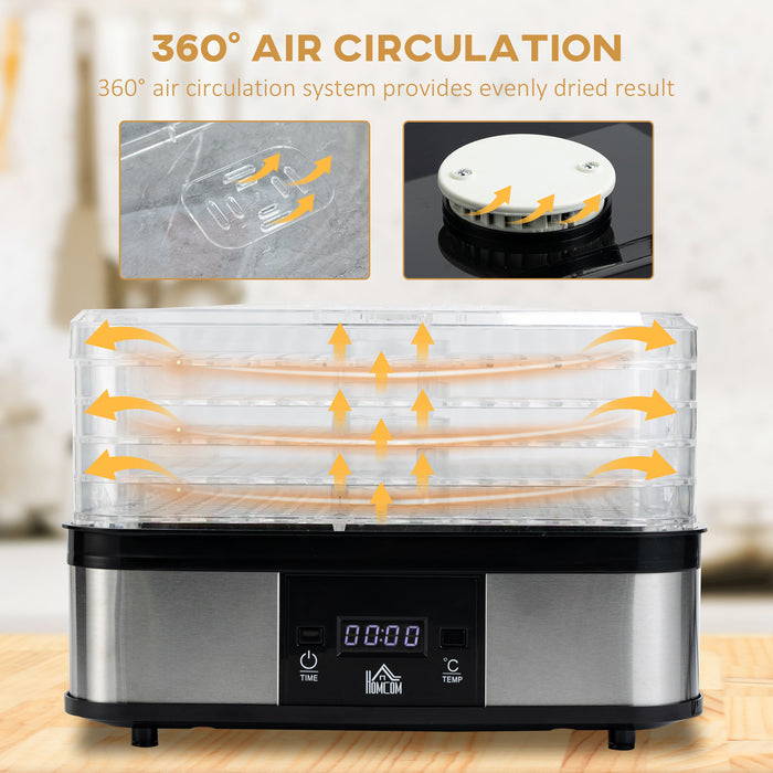 245W Stainless Steel 5-Tier Food Dehydrator - Adjustable Temperature, Timer, LCD Display for Efficient Drying - Ideal for Preserving Fruits, Creating Healthy Snacks