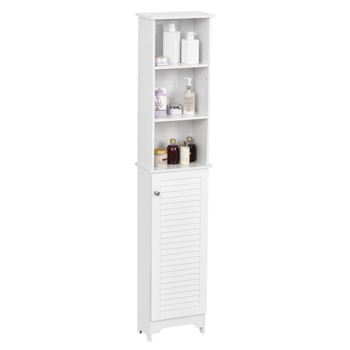 Tallboy 6-Shelf Freestanding Bathroom Cabinet - Ample Storage Cupboard Tower for Bathroom Organization - Stylish White Furniture for Home Space Optimization