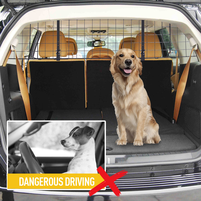 Adjustable Heavy Duty Car Barrier for Pets - 91-145cm Width x 30cm Height, Secure & Durable Design in Black - Ideal for Travel Safety and Keeping Dogs Restrained in Vehicles