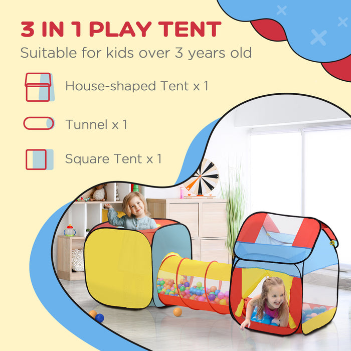 3-in-1 Toddler Playhouse - Pop-Up Polyester Tent with Tunnel, Multi-Color - Ideal for Imaginative Play and Motor Skills Development