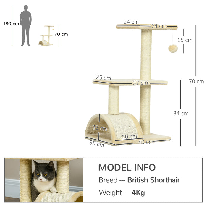 Cat Tree with Scratching Post and Rest Pad, 72cm - Plush Cream White Finish - Ideal for Indoor Cats' Play and Exercise