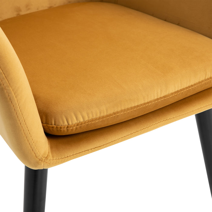 Modern Velvet-Touch Dining Chairs Set of 2 - Upholstered Fabric with Backrest and Armrests, Yellow - Elegant Seating for Lounge and Reception Areas