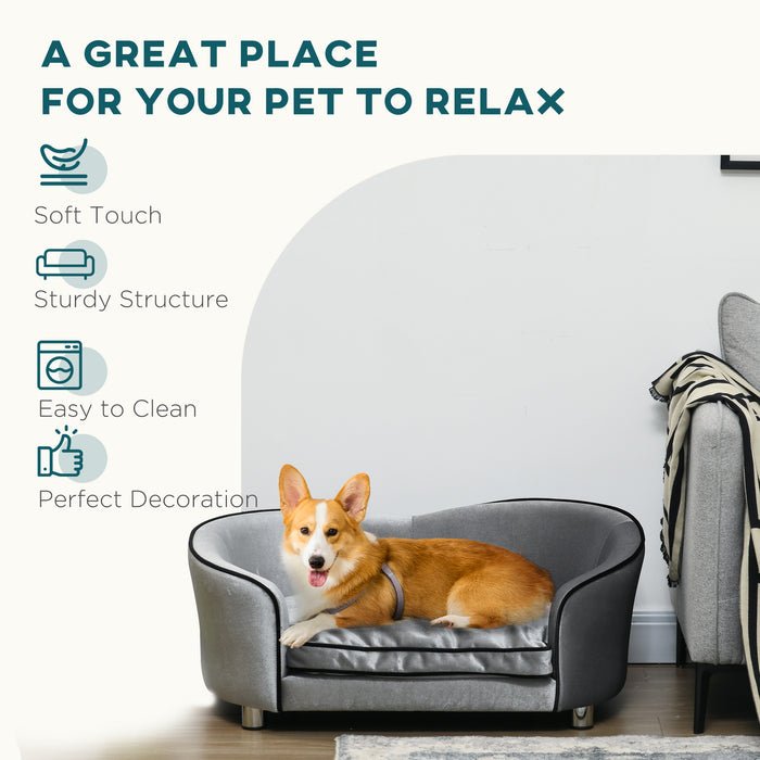 Pet Luxe Mini Couch - Comfy Dog Sofa Bed with Washable Soft Cushion & Thick Sponge - Ideal for Miniature Dogs & Kittens with Handy Storage Pocket