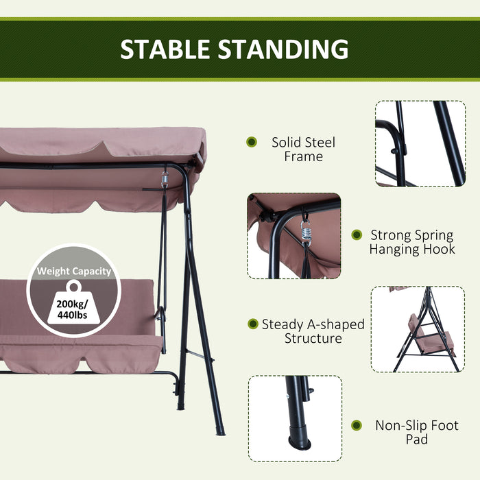 Heavy-Duty 3-Seater Canopy Swing Bench - Garden Rocking Patio Chair with Metal Frame and Top Roof - Relaxing Outdoor Furniture for Yard and Porch