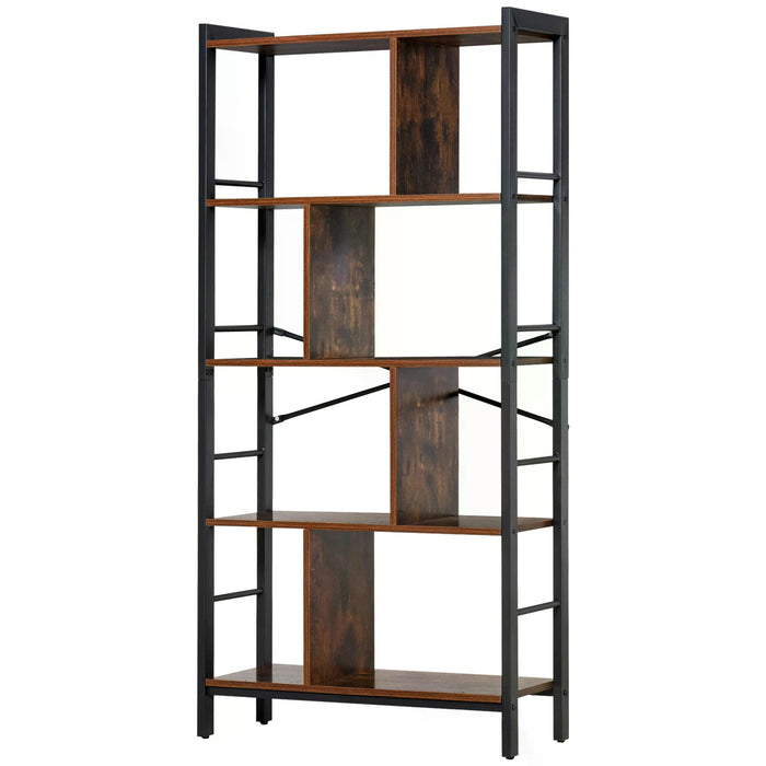 Vintage Industrial Storage Shelf - 4-Tier Bookcase & Kitchen Organizer with Metal Frame - Versatile Display Rack for Living Room & Study
