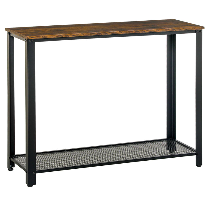 2-Tier Console Table with Mesh Shelf - Rectangular Side/End Table, Adjustable Feet, Brown & Black - Ideal for Living Room, Entryway, Hallway Storage & Display