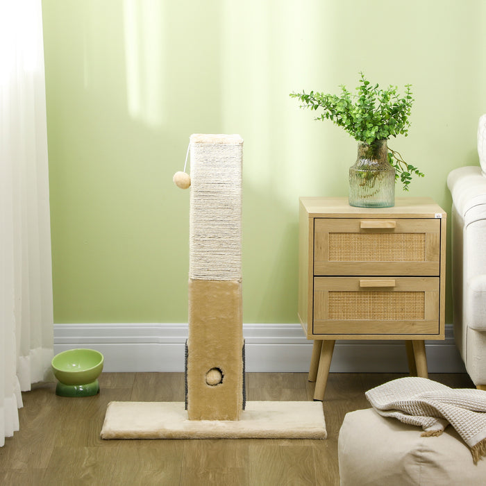 Cat Scratching Post with Jute Fiber and Carpet Base - Includes Playful Hanging Toy - Ideal for Feline Scratching and Exercise, Beige Color