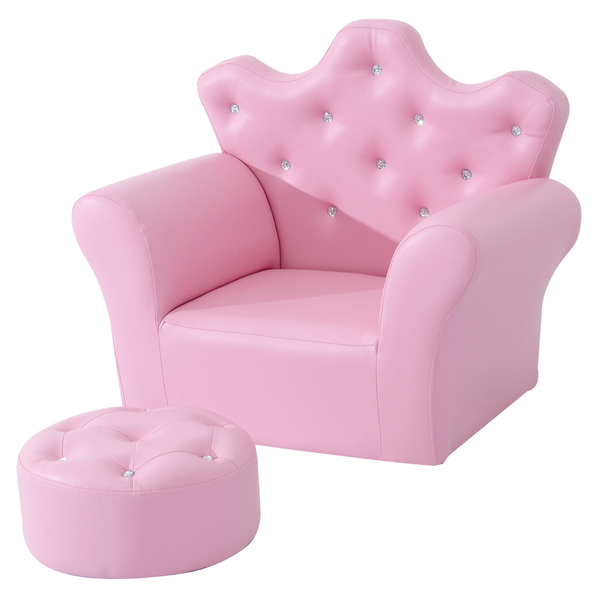 Kids Sofa Chair and Footstool Combo - Durable PU Leather Mini Armchair in Pink - Perfect Cozy Furniture for Children's Playroom and Seating