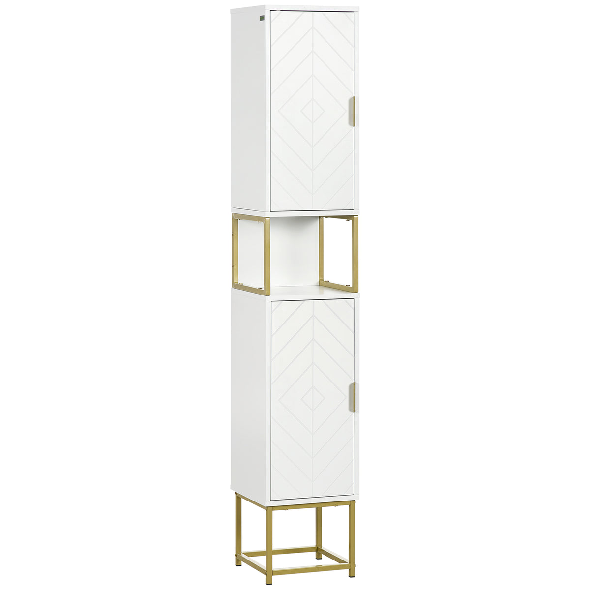 Narrow Tallboy Bathroom Cabinet - Freestanding Storage Unit with Adjustable Shelf and Steel Base - Space-Saving Slim Corner Organizer for Small Bathrooms