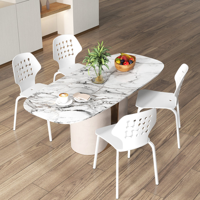 Set of 4 White Metal Dining Chairs - Hollowed Backrest Design with Durable Metal Legs - Perfect for Stylish Modern Home Dining Rooms
