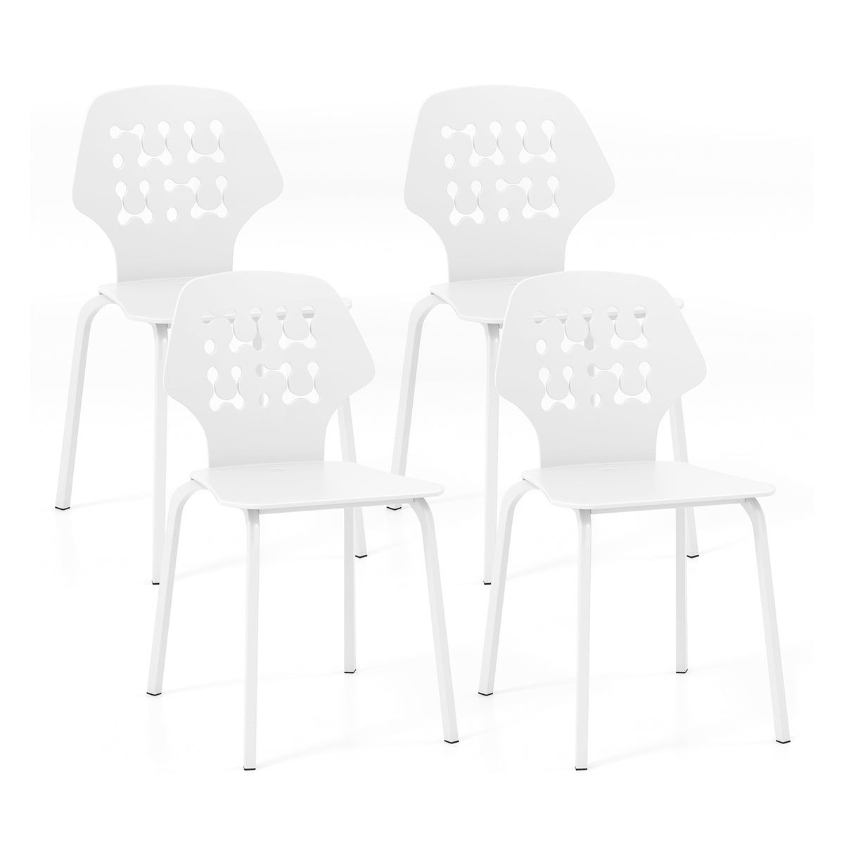Set of 4 White Metal Dining Chairs - Hollowed Backrest Design with Durable Metal Legs - Perfect for Stylish Modern Home Dining Rooms