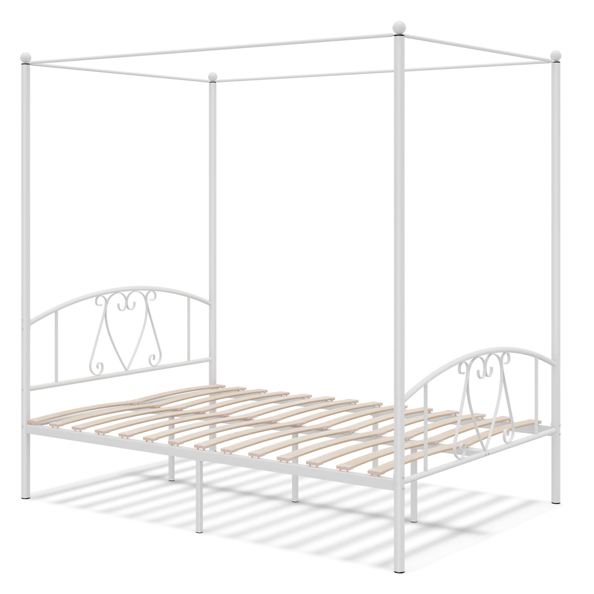 Double Size Metal - Canopy Bed Frame in White - Ideal for Modern Bedroom Decor