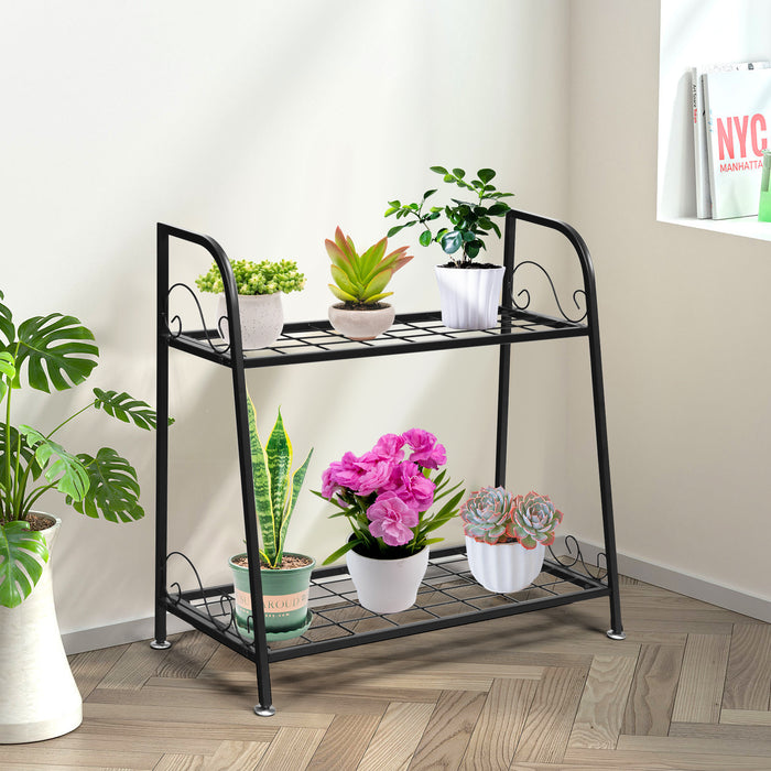 Metal Flowerpot Organizer Rack, 2-tier - Patio, Garden, Balcony Plant Stand - Perfect for Outdoor Green Thumbs