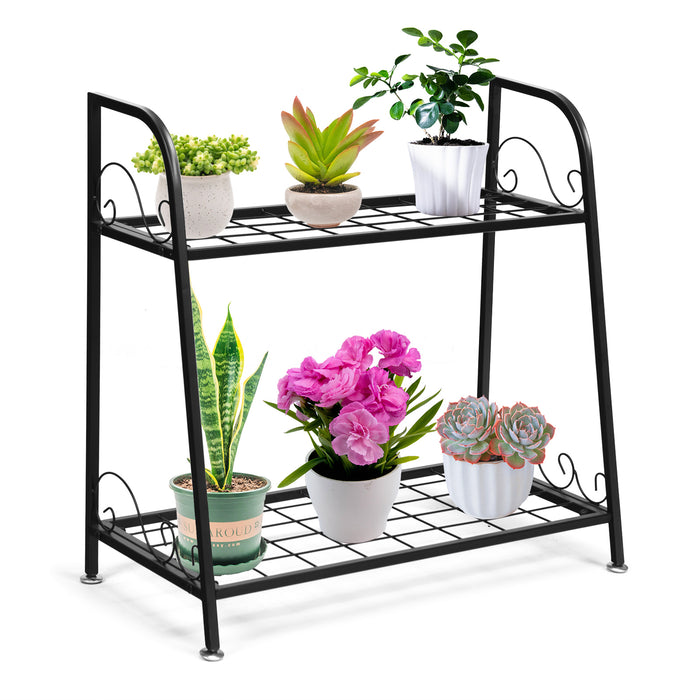 Metal Flowerpot Organizer Rack, 2-tier - Patio, Garden, Balcony Plant Stand - Perfect for Outdoor Green Thumbs