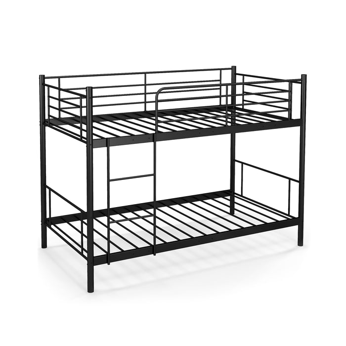 Twin Over Twin Bunk Beds - Sturdy Metal Frame with Ladder and Full-Length Guardrails, Black Finish - Ideal Space Saver for Kids and Teens Bedrooms