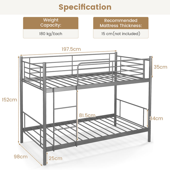 Twin Over Twin Bunk Beds - Sturdy Metal Frame with Ladder and Full-Length Guardrails, Black Finish - Ideal Space Saver for Kids and Teens Bedrooms