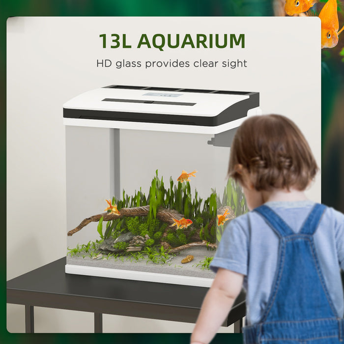 13L Glass Aquarium Fish Tank - Complete Set with Filter & LED Lighting for Aquatic Pets - Perfect for Betta, Guppy, Mini Parrot Fish & Shrimp, Dimensions: 29x20x30.5cm