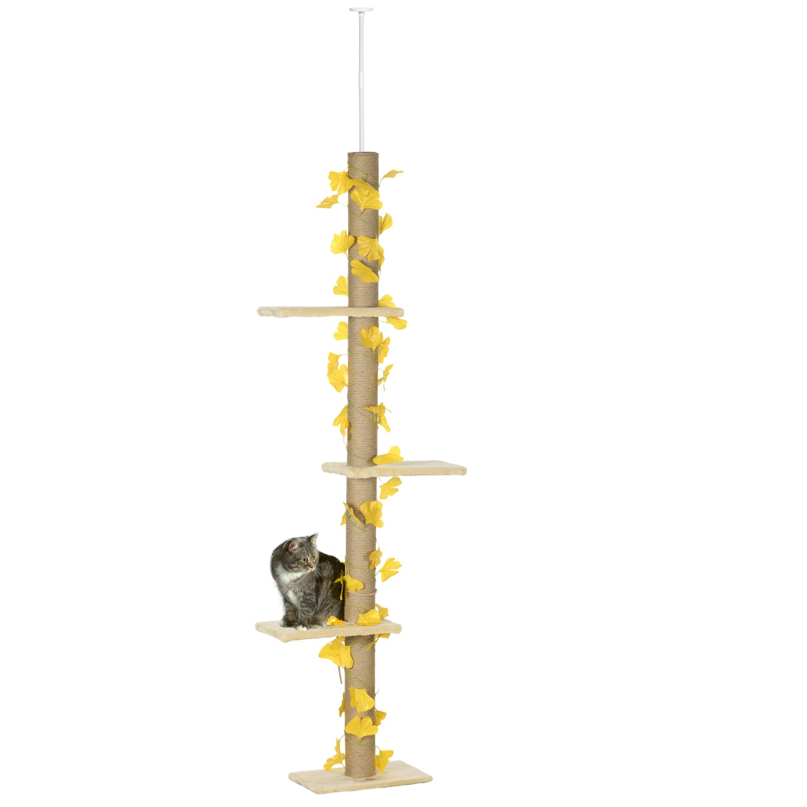 Height Adjustable 202-242cm Cat Tree - Floor-to-Ceiling Design with Sisal Scratching Post, 3-Tier Tower - Entertaining and Space Saving for Feline Friends