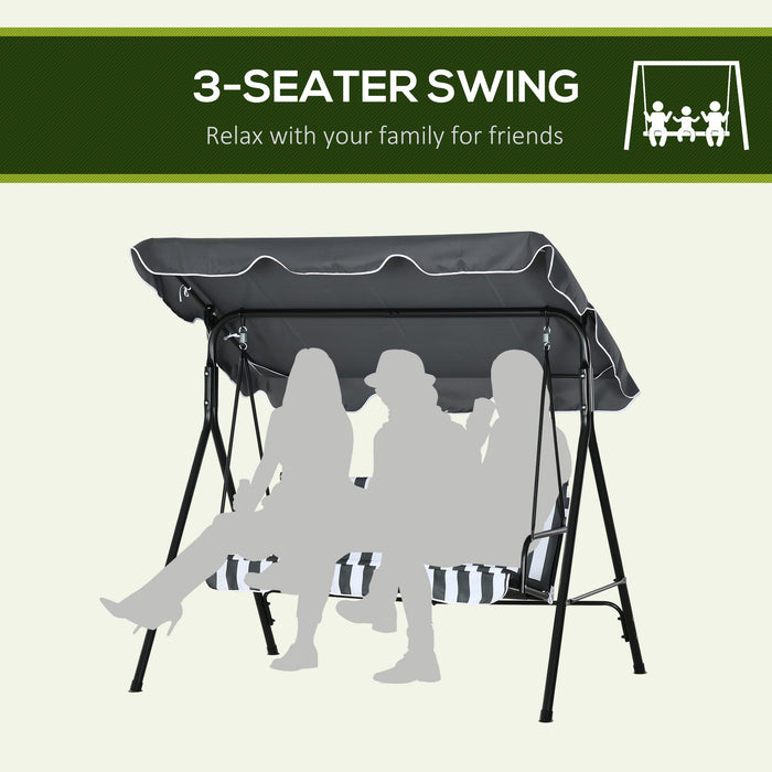 3-Seat Swing Chair - Adjustable Canopy Garden Swing Seat for Patio, Grey and White - Perfect Relaxation Spot for Family Outdoor Spaces