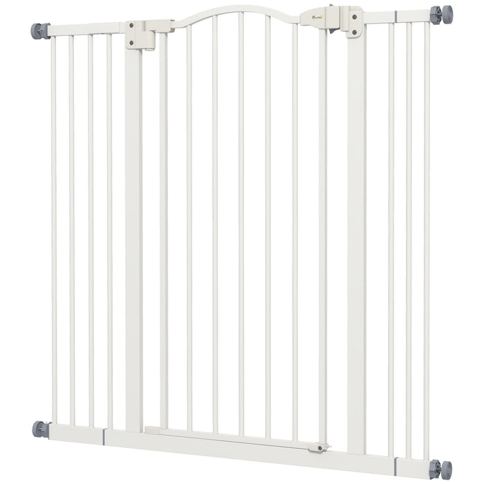 Folding Metal Pet Safety Gate - Sturdy Dog Barrier in White - Ideal for Home Pet Containment and Protection