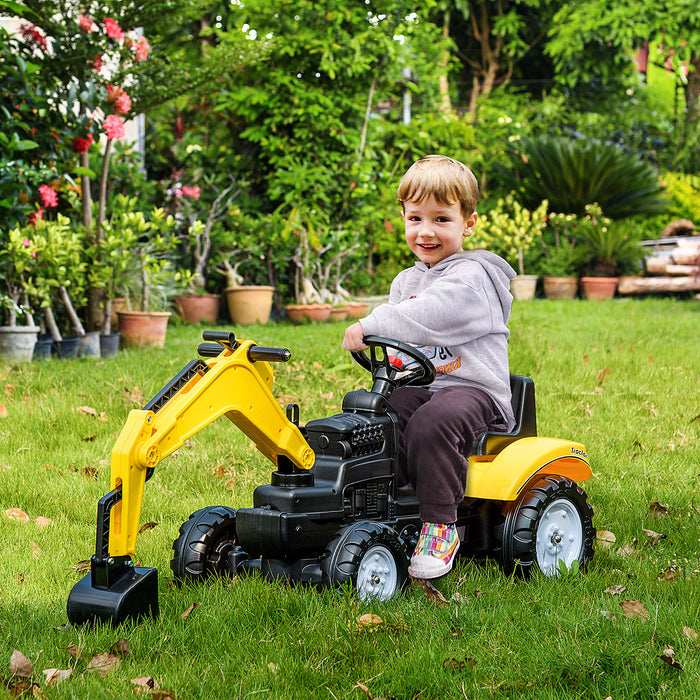 Pedal-Powered Excavator Ride-On - Construction Pretend Play Vehicle with Working Horn - Ideal for Kids & Toddlers Outdoor Fun