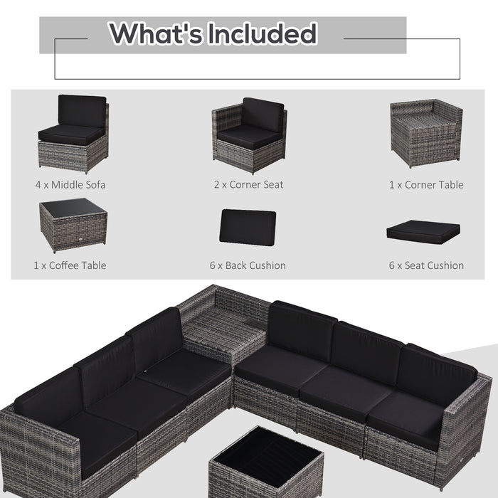 6-Seater Rattan Sofa Set - Outdoor Patio Furniture with Table and Cushions, 8 Pieces - Ideal for Garden Seating and Dining