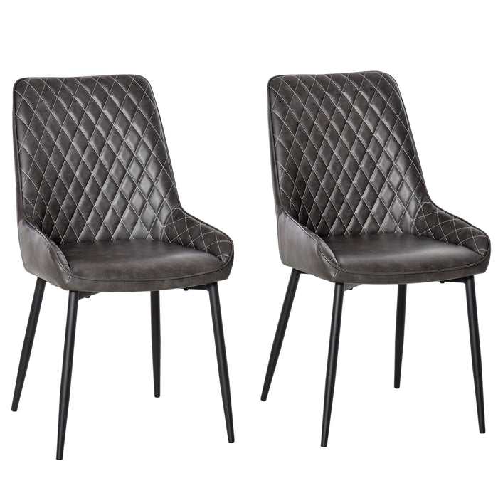 Vintage-Inspired Grey PU Leather Chairs - Set of 2 Upholstered Side Chairs with Metal Legs for Dining & Living Room Areas - Ideal for Home and Small Spaces Comfort Dining