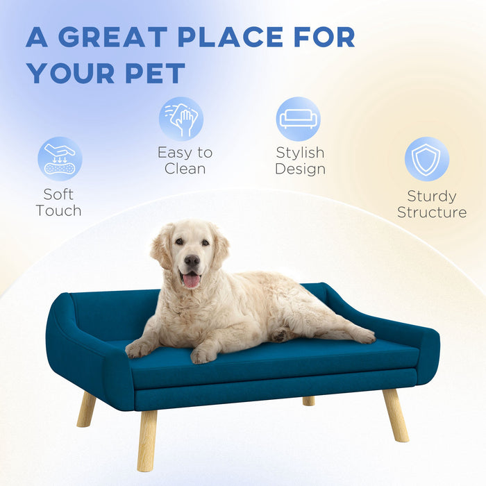 Pet Sofa Bed with Soft Cushion - Durable Dog Couch with Wooden Frame and Removable Cover, Blue - Ideal for Medium to Large Dog Comfort and Relaxation