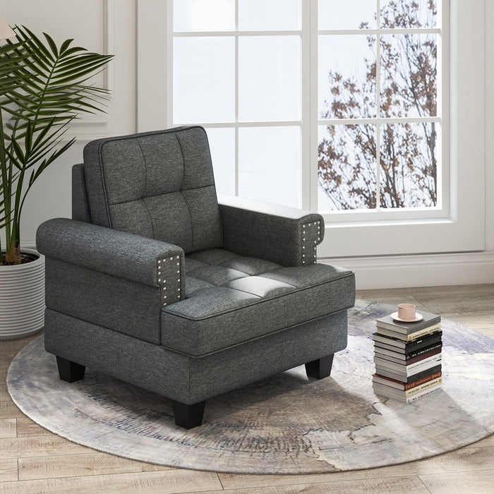 Mid-century Modern - Accent Armchair Tufted Linen Club Chair with Extra Pillow - Ideal for Chic Home Décor