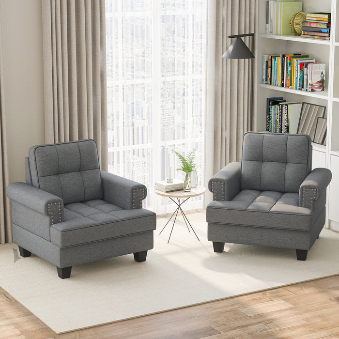 Mid-century Modern - Accent Armchair Tufted Linen Club Chair with Extra Pillow - Ideal for Chic Home Décor