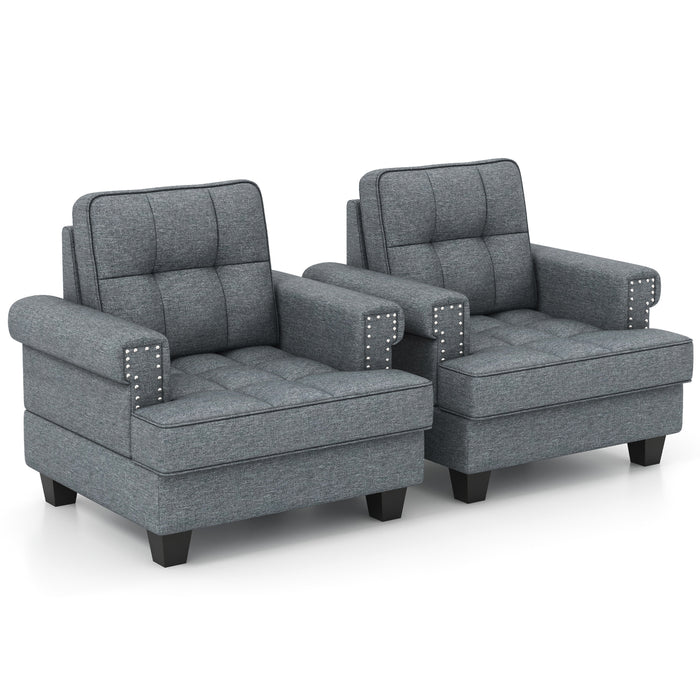 Mid-century Modern - Accent Armchair Tufted Linen Club Chair with Extra Pillow - Ideal for Chic Home Décor