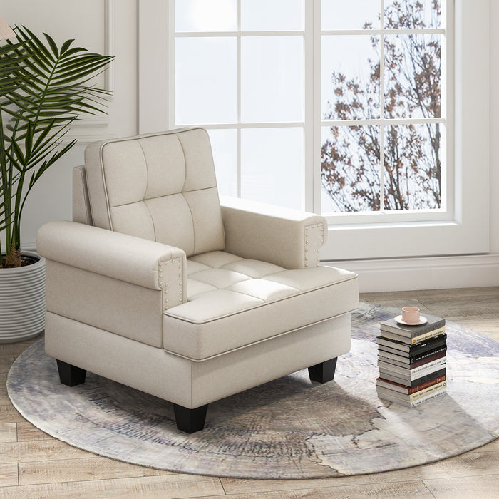 Mid-century Modern - Accent Armchair Tufted Linen Club Chair with Extra Pillow - Ideal for Chic Home Décor