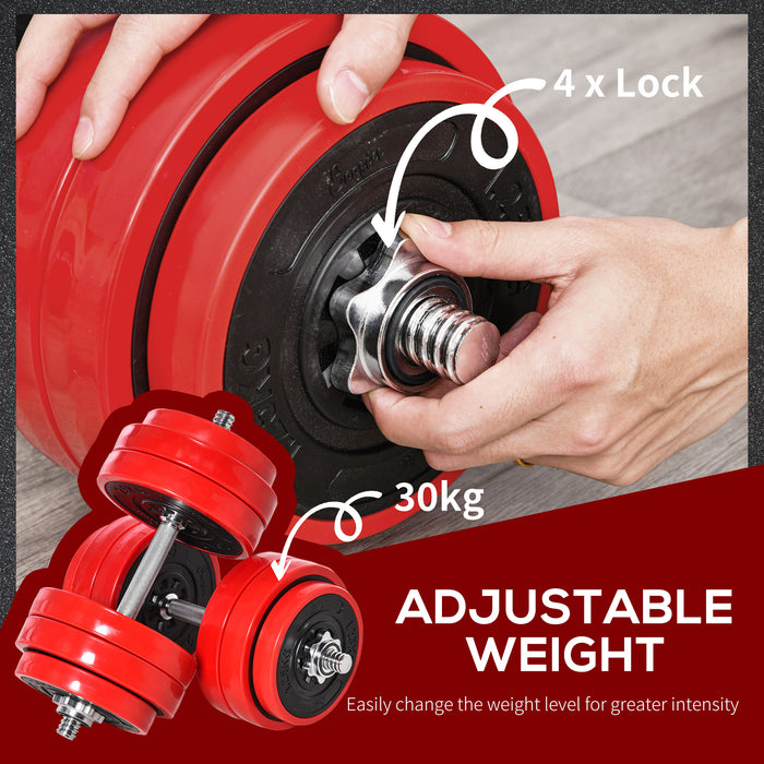 30KGS Adjustable Dumbbell & Barbell Set - Home Gym Strength Training Equipment with Fitness Plates & Bar Clamps - Ideal for Muscle Exercise & Sports Enthusiasts