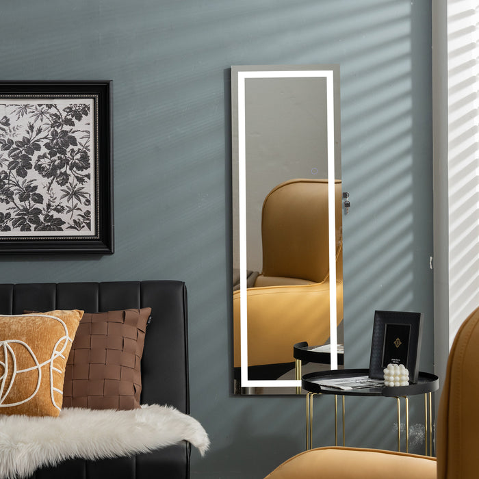 Jewellery Cabinet with Lights and 2 Keys - Mirror exterior, large capacity, white finish - Space-saving solution for secure jewellery storage