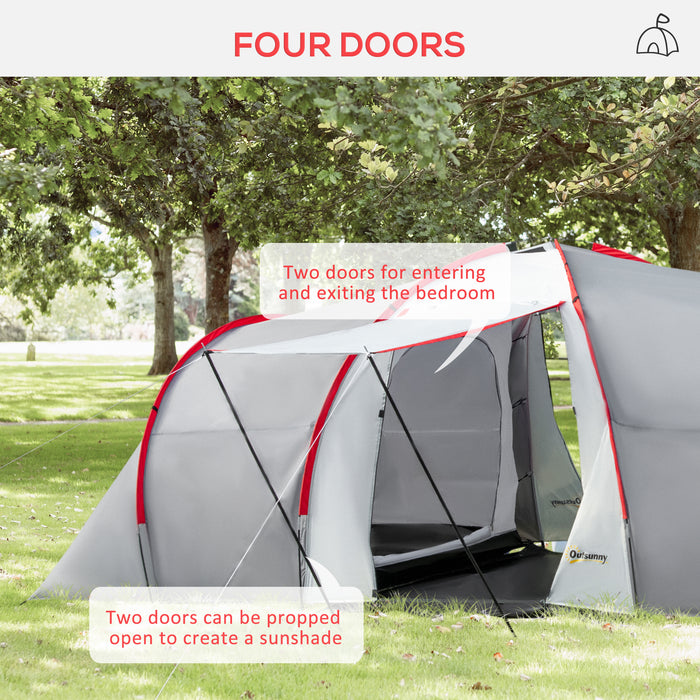 Large 4-6 Person Tunnel Tent with 2 Bedrooms - Spacious Living Area, Vestibule, Waterproof 2000mm, UV Protection UV50+ - Ideal for Family Camping and Fishing Trips, Includes Portable Bag