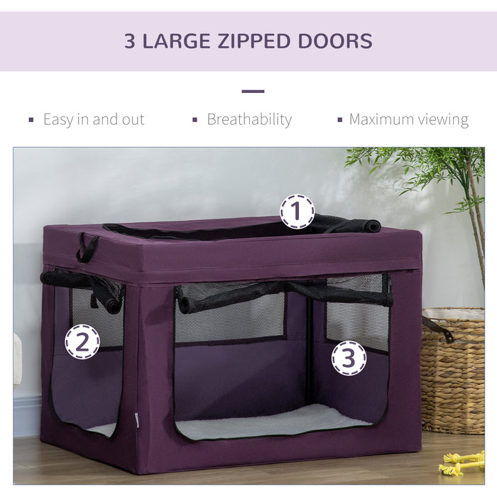 Foldable 90cm Pet Carrier - Portable Cat & Dog Travel Bag with Cushion, Purple - Ideal for Medium to Large Sized Pets