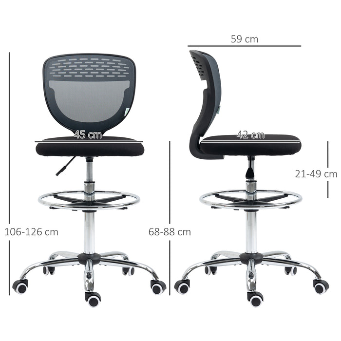 Ergonomic Mesh Drafting Chair - Swivel, Lumbar Support, Adjustable Foot Ring, Armless Design - Ideal for Architects and Standing Desk Users