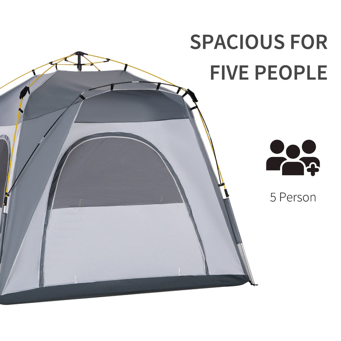 4-Person Instant Setup Tent - Outdoor Pop-Up, Backpacking Dome Shelter, Light Grey - Ideal for Family Camping and Hiking Adventures