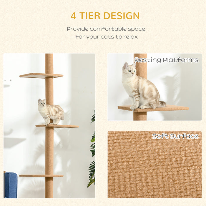 260cm Multi-Level Floor To Ceiling Cat Tree - Flannel-Covered Perches, Sleep & Play Tower for Kittens - Pet-Friendly Indoor Activity Structure