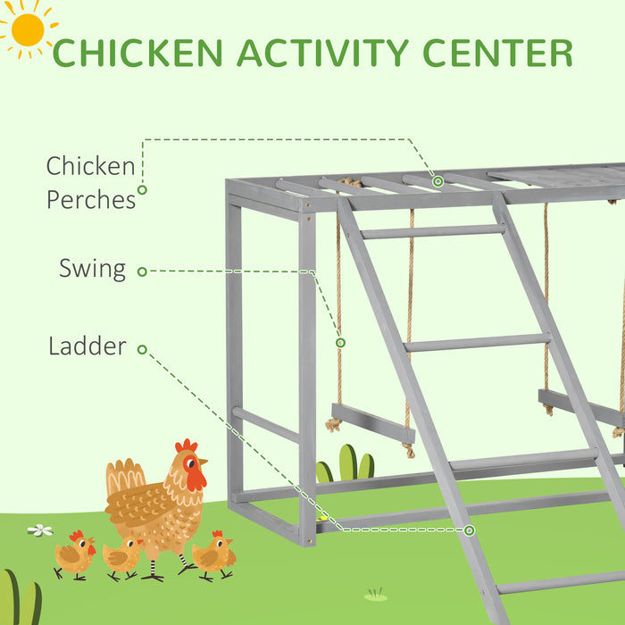 Wooden Chicken Activity Playset with Swing - Durable Grey Coop for 3-4 Birds - Perfect for Backyard Poultry Enthusiasts