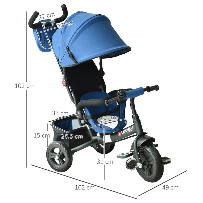 Blue Toddler Tricycle with Protective Canopy - Safety-First Design, Durable Ride-on Toy for Kids - Ideal Outdoor Fun for Little Explorers