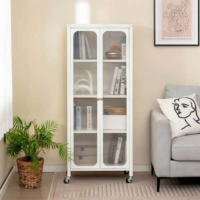 Mobile Storage Solutions - 2-Door Food Pantry Cupboard with Wheels in White - Ideal for Space-Conscious Homeowners