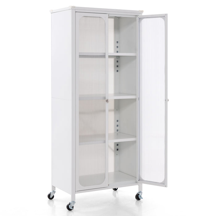 Mobile Storage Solutions - 2-Door Food Pantry Cupboard with Wheels in White - Ideal for Space-Conscious Homeowners
