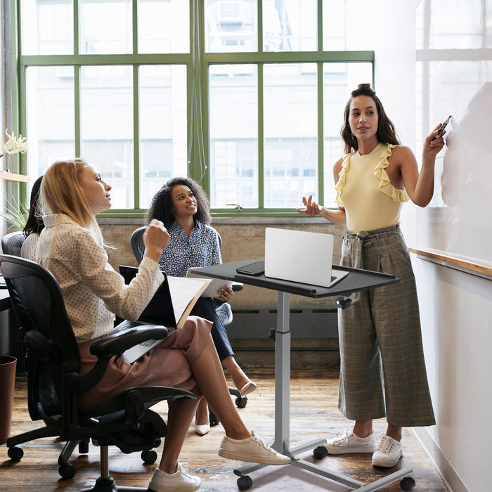 Mobile Laptop Stand C-shaped - Lockable Casters with Tilting Top Feature - For People In Need of Mobility While Working